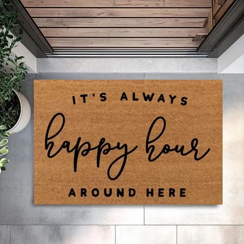 Funny happy Hour Welcome Mat Weather Resistant Anti-slip Doormat Custom Personalized Outdoor Mats Sweet Home Door Decor Rugs
Funny happy Hour Welcome Mat Weather Resistant Anti-slip Doormat Custom Personalized Outdoor Mats Sweet Home Door Decor Rugs