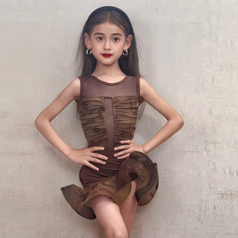 New Latin Performance Dress for Girls Coffee Patchwork Dance Puffy Skirt Children's Cha-cha Sumba Tango Dancewear
New Latin Performance Dress for Girls Coffee Patchwork Dance Puffy Skirt Children's Cha-cha Sumba Tango Dancewear