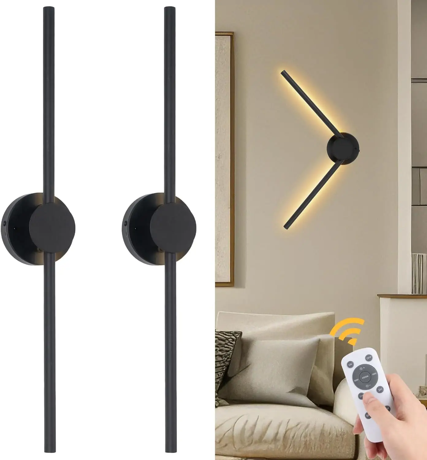 Battery Operated Wall Sconces Remote Control, Dimmable Sconces Set Rotatable Lamppost, 3000K-6500K LED Wireless Lights 28.15Inch
Battery Operated Wall Sconces Remote Control, Dimmable Sconces Set Rotatable Lamppost, 3000K-6500K LED Wireless Lights 28.15Inch