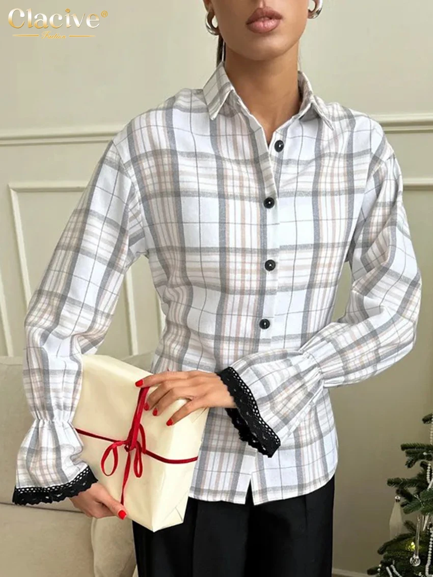 Clacive Fashion Slim Plaid Women's Blouse Casual Lapel Long Sleeve Lady Shirt Elegant Classic Lace Spliced Top Female Clothing
Clacive Fashion Slim Plaid Women's Blouse Casual Lapel Long Sleeve Lady Shirt Elegant Classic Lace Spliced Top Female Clothing
