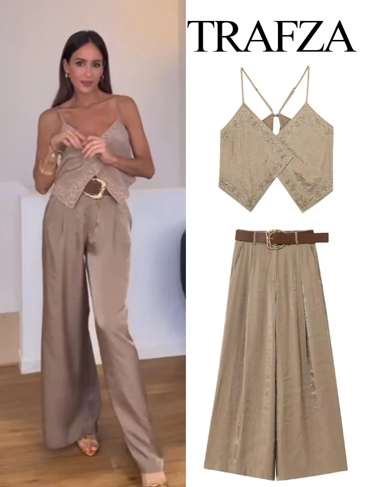TRAFZA Women's Summer New Sexy Light Brown Lace-Up Decoration Sling Tops Female Fashion V-Neck Sleeveless Embroidery Short Tops
TRAFZA Women's Summer New Sexy Light Brown Lace-Up Decoration Sling Tops Female Fashion V-Neck Sleeveless Embroidery Short Tops