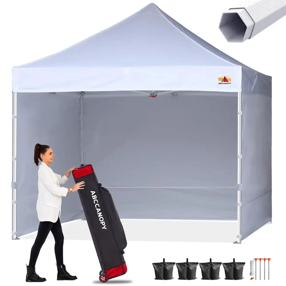 10x10 ft Pop Canopy Tent Commercial Instant Outdoor Canopy PremiumSeries with 3 Sidewalls and Hexagonal Legs, White
10x10 ft Pop Canopy Tent Commercial Instant Outdoor Canopy PremiumSeries with 3 Sidewalls and Hexagonal Legs, White