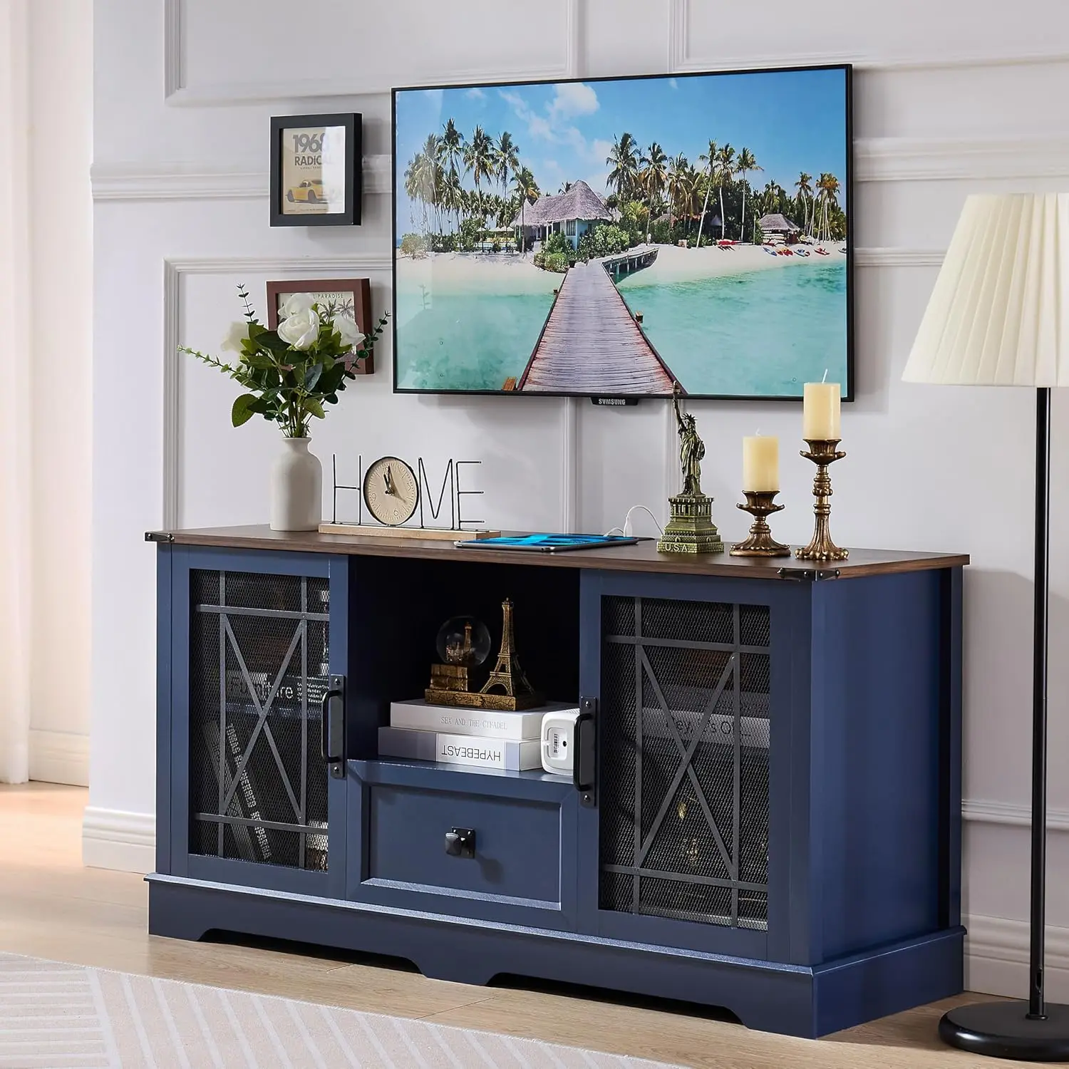 TV Stand for Living Room Blue Entertainment Center TV Stand with Charging Station Modern TV Console 55'' Inch,Rustic Media
TV Stand for Living Room Blue Entertainment Center TV Stand with Charging Station Modern TV Console 55'' Inch,Rustic Media
