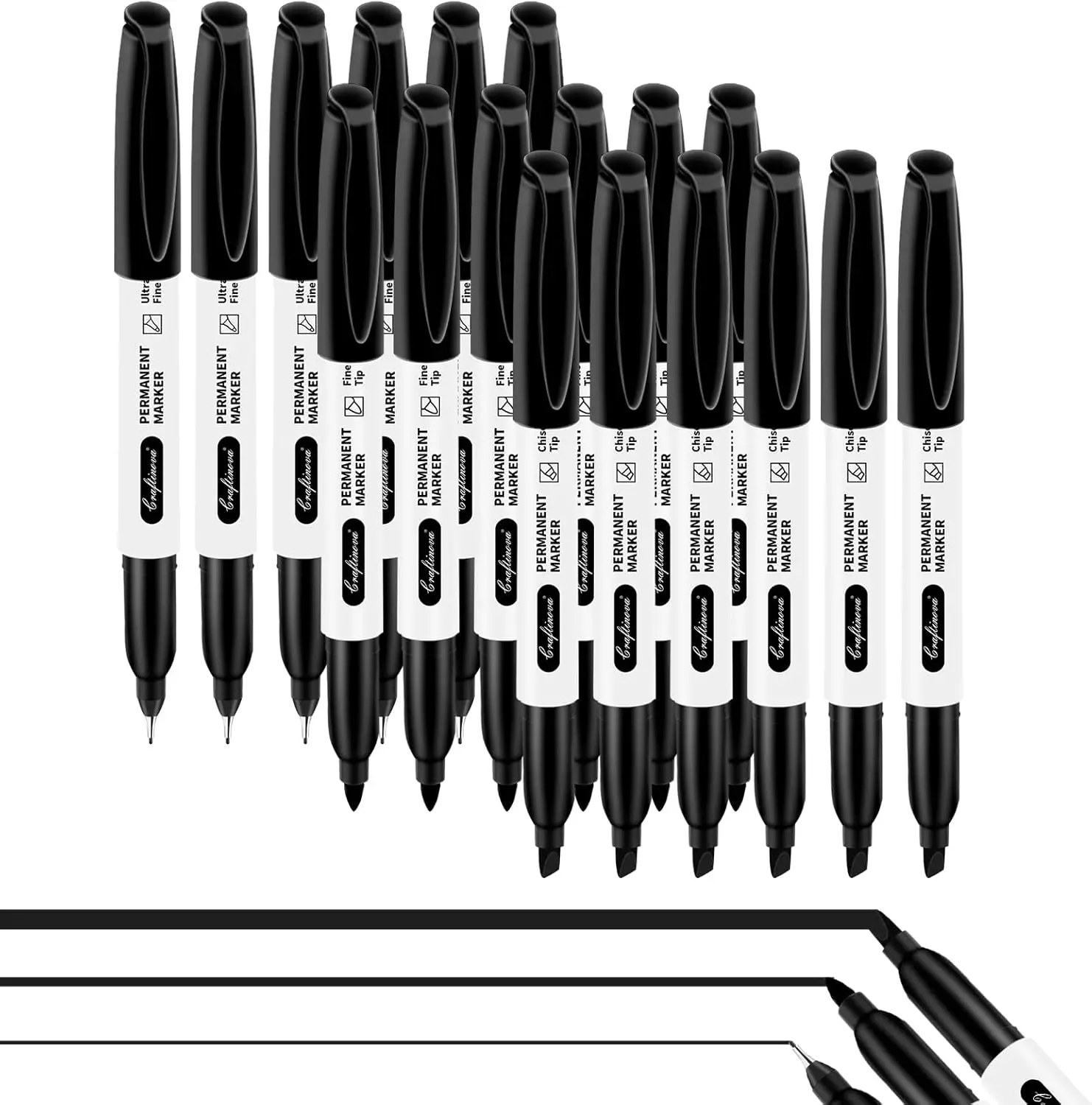 Permanent Markers 18 Set, Fine & Ultra Fine & Chisel Tip, Black, Waterproof, Quick Drying, Fade Resistant, for School Office
Permanent Markers 18 Set, Fine & Ultra Fine & Chisel Tip, Black, Waterproof, Quick Drying, Fade Resistant, for School Office