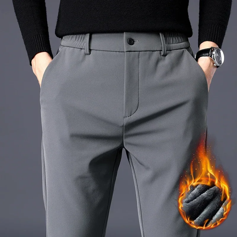 2023 Autumn Winter Pants Men Thicken Fleece Lined Warm Elastic Waist Outdoor Sweatpants Fashion Slim Grey Suit Trousers Male
2023 Autumn Winter Pants Men Thicken Fleece Lined Warm Elastic Waist Outdoor Sweatpants Fashion Slim Grey Suit Trousers Male