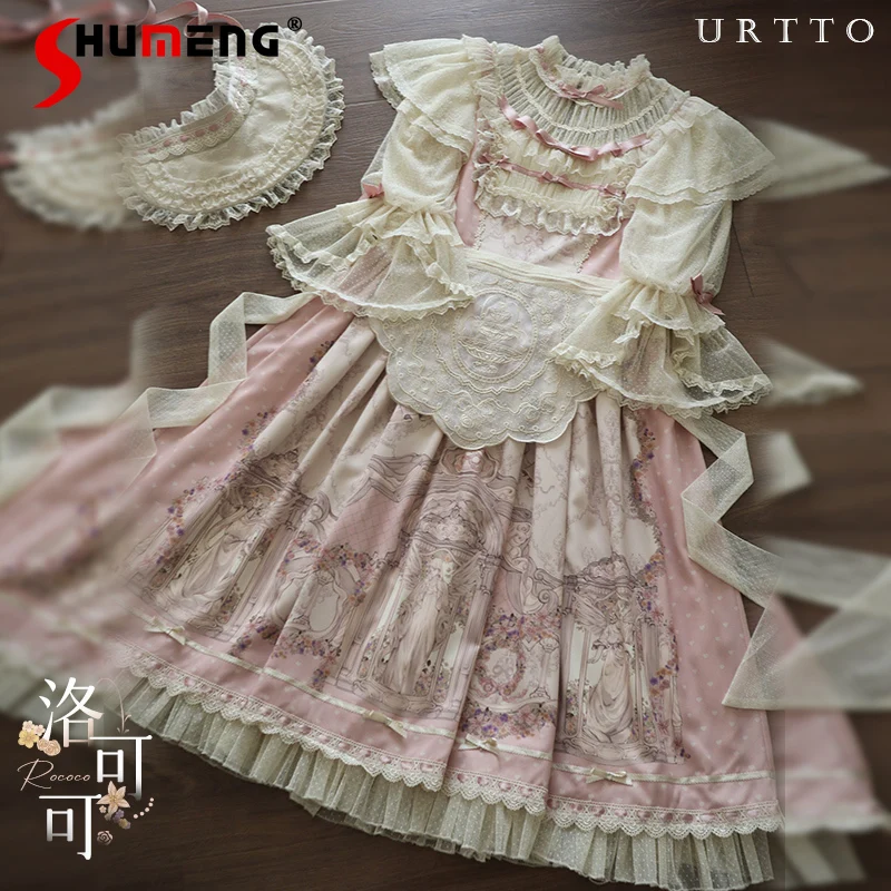 French Elegant Court Style Retro Dress CLA Girl's Woman's Slim Lace Bow Print Long Half Sleeve Lolita Princess Dress Vestidos
French Elegant Court Style Retro Dress CLA Girl's Woman's Slim Lace Bow Print Long Half Sleeve Lolita Princess Dress Vestidos