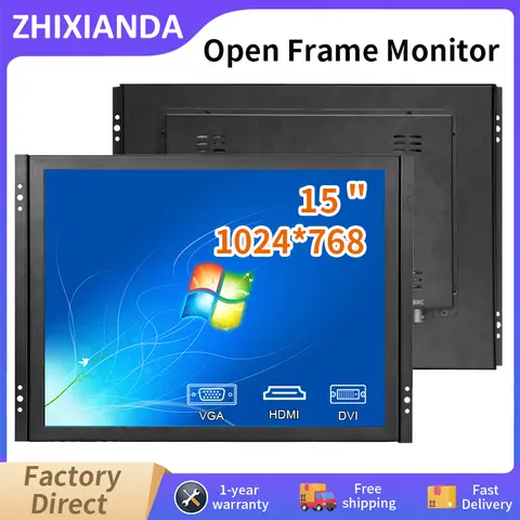 Zhixianda 15 inch open frame monitor 1024 * 768 resistieve capacitieve aanraking industriële kwaliteit display met DVI HDMI VGA-interface