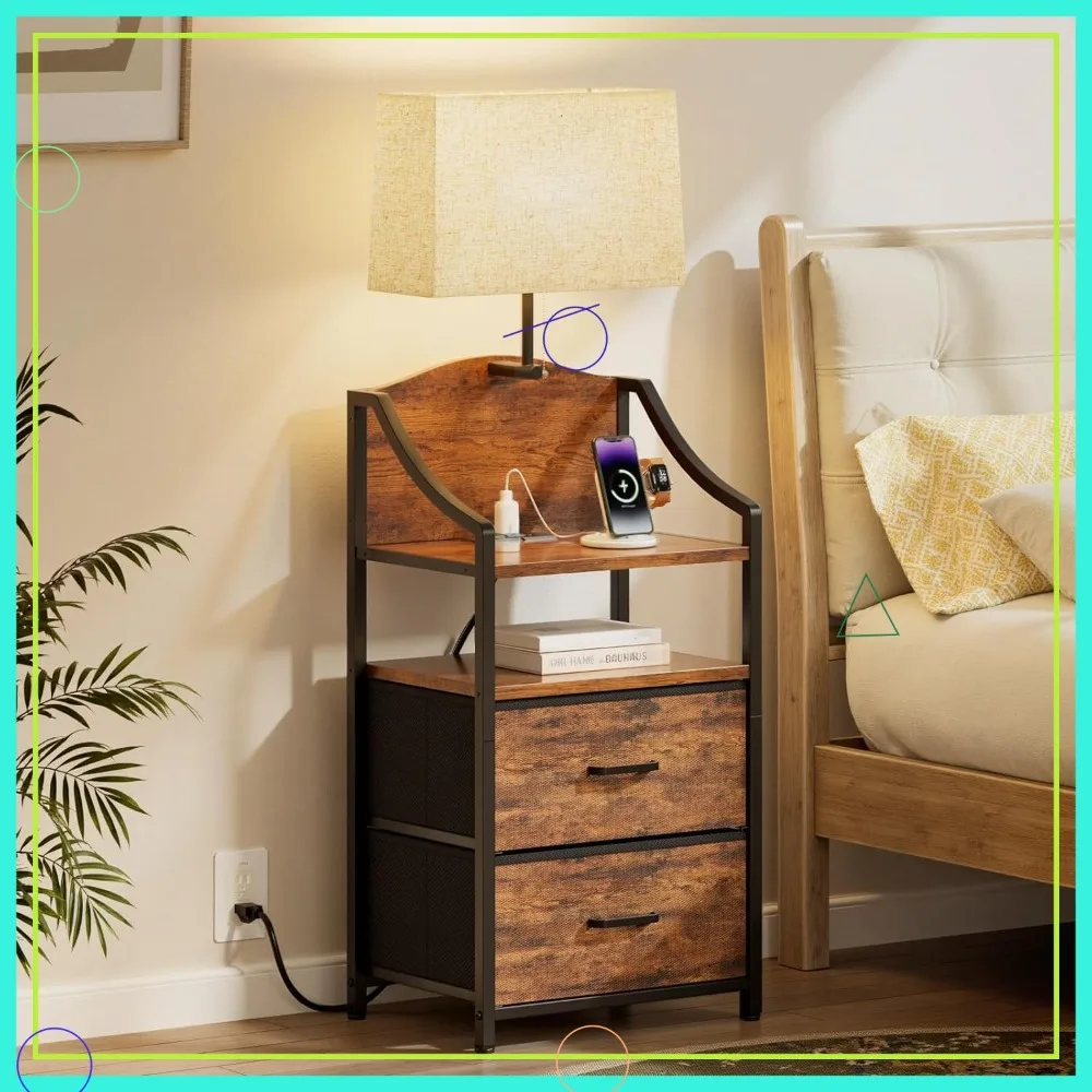 45" Tall Nightstand with Charging Station & Light, 2 Fabric Drawers & Shelf, USB Ports & Outlets for Bedroom, Dorm, Rustic Brown
45" Tall Nightstand with Charging Station & Light, 2 Fabric Drawers & Shelf, USB Ports & Outlets for Bedroom, Dorm, Rustic Brown