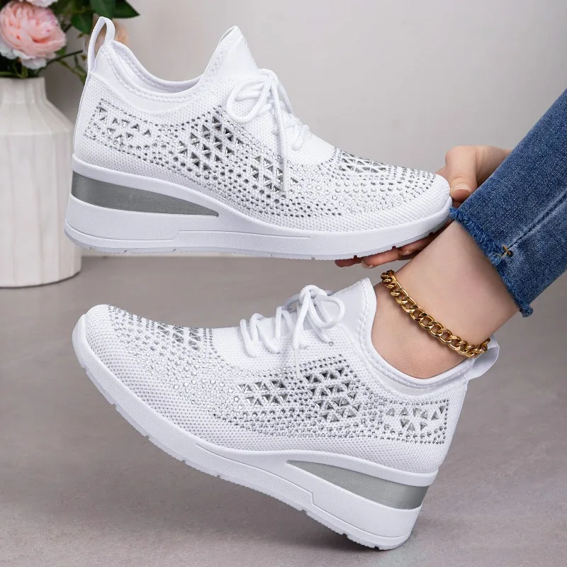 Women's Rhinestone Mesh Wedge Sneakers Lace-Up Breathable Height Increasing Casual Walking Shoes for Mom Spring Plus Size
Women's Rhinestone Mesh Wedge Sneakers Lace-Up Breathable Height Increasing Casual Walking Shoes for Mom Spring Plus Size
