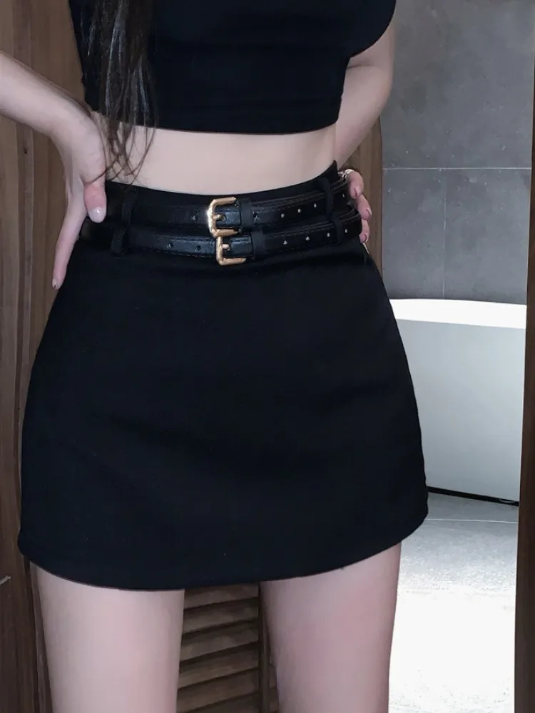 Sweet Cool Style Black A-Line Skirt High Waist Slimming Women's Autumn Fashion Belted Double Wrap Short Skirt
Sweet Cool Style Black A-Line Skirt High Waist Slimming Women's Autumn Fashion Belted Double Wrap Short Skirt