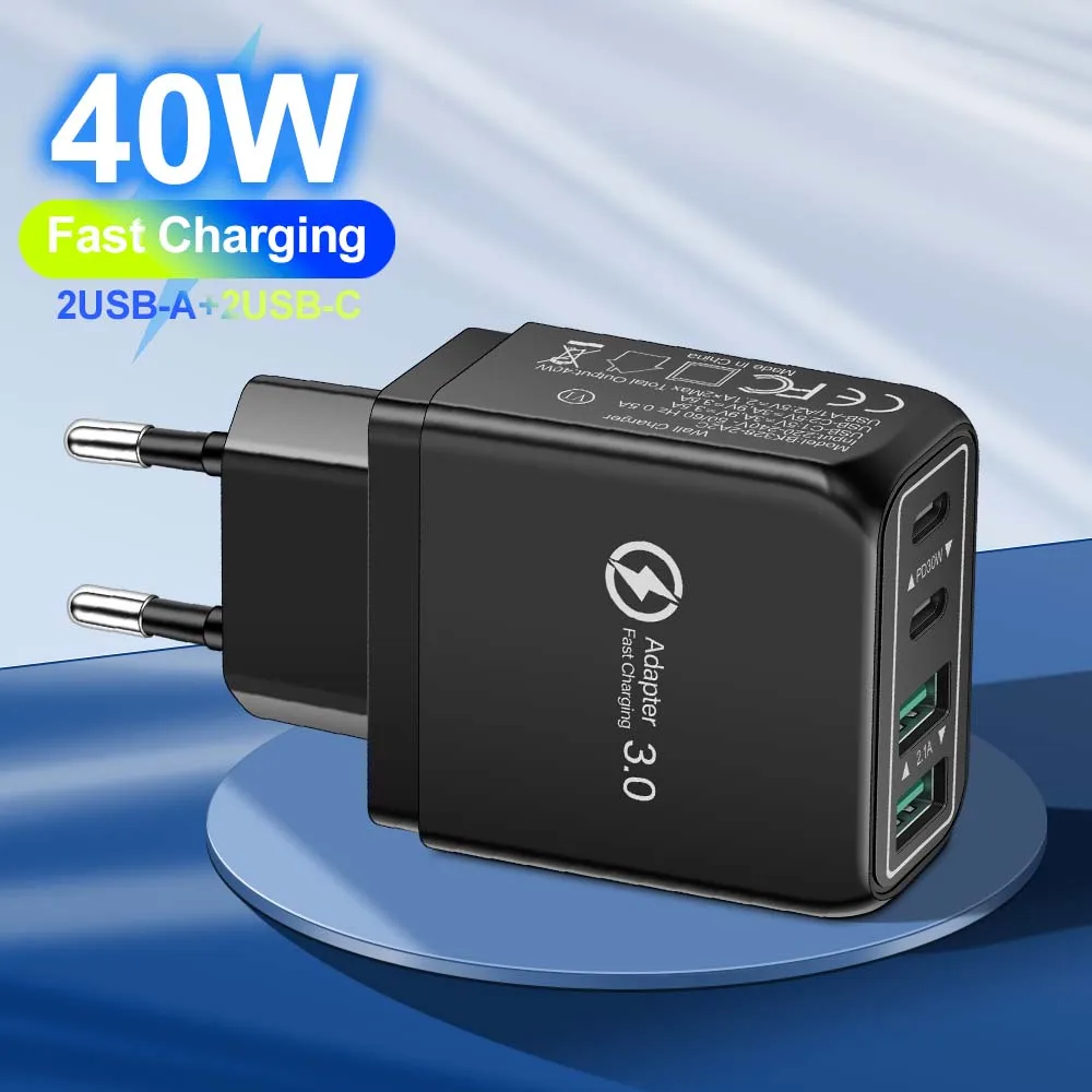 40W USB C Phone Charger Power Adapter Mobile Phone Adapter Quick Charger 3.0 For iPhone Samsung Xiaomi EU/US/UK Plug Wall Charge
40W USB C Phone Charger Power Adapter Mobile Phone Adapter Quick Charger 3.0 For iPhone Samsung Xiaomi EU/US/UK Plug Wall Charge