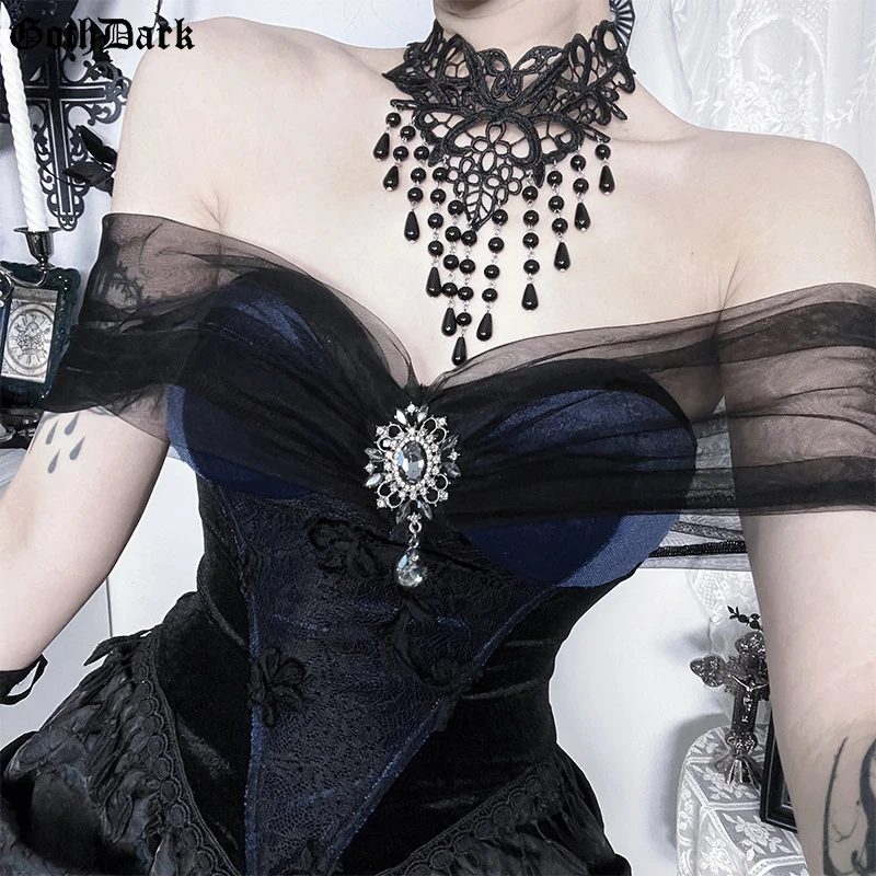 Goth Dark Y2K 90s Grunge Strapless Mesh Lace Trim Corset Top for Women Mall Gothic Backless Sleeveless Cropped Tops Embellished
Goth Dark Y2K 90s Grunge Strapless Mesh Lace Trim Corset Top for Women Mall Gothic Backless Sleeveless Cropped Tops Embellished