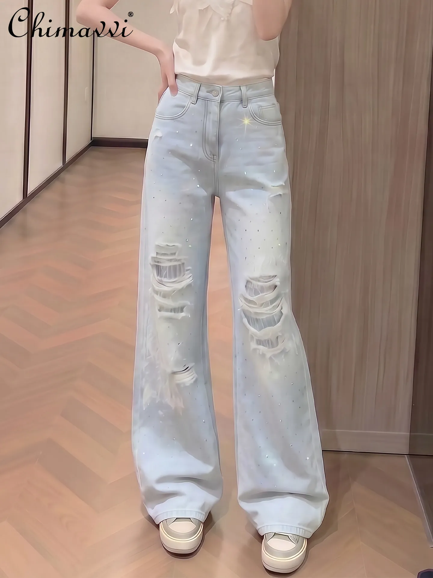 Fashion Ripped Hot Diamond Denim Loose Pants for Women 2026 Summer New High Waist Loose Slimming European Long Mop Pants
Fashion Ripped Hot Diamond Denim Loose Pants for Women 2026 Summer New High Waist Loose Slimming European Long Mop Pants