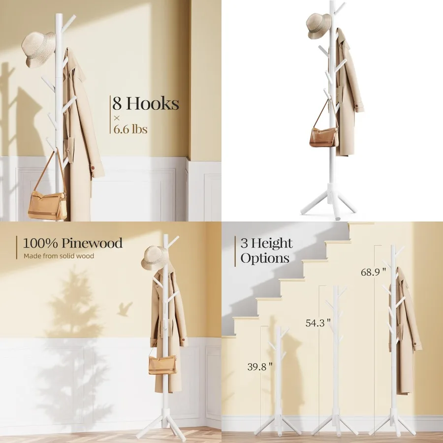 Прочная деревянная подставка для одежды с 8 крючками и 3 регулируемыми размерами для спальни, офиса, прихожей и прихожей, идеально подходит для одежды и
Прочная деревянная подставка для одежды с 8 крючками и 3 регулируемыми размерами для спальни, офиса, прихожей и прихожей, идеально подходит для одежды и