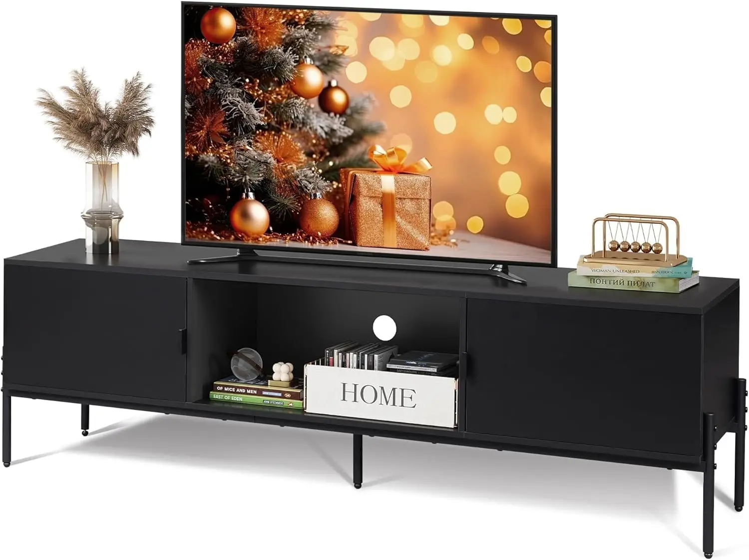 Mid Century Modern TV Stand 65 Inch Entertainment Center 2 Cabinets Open Shelf Metal Legs Living Room Bedroom Black, Customized
Mid Century Modern TV Stand 65 Inch Entertainment Center 2 Cabinets Open Shelf Metal Legs Living Room Bedroom Black, Customized