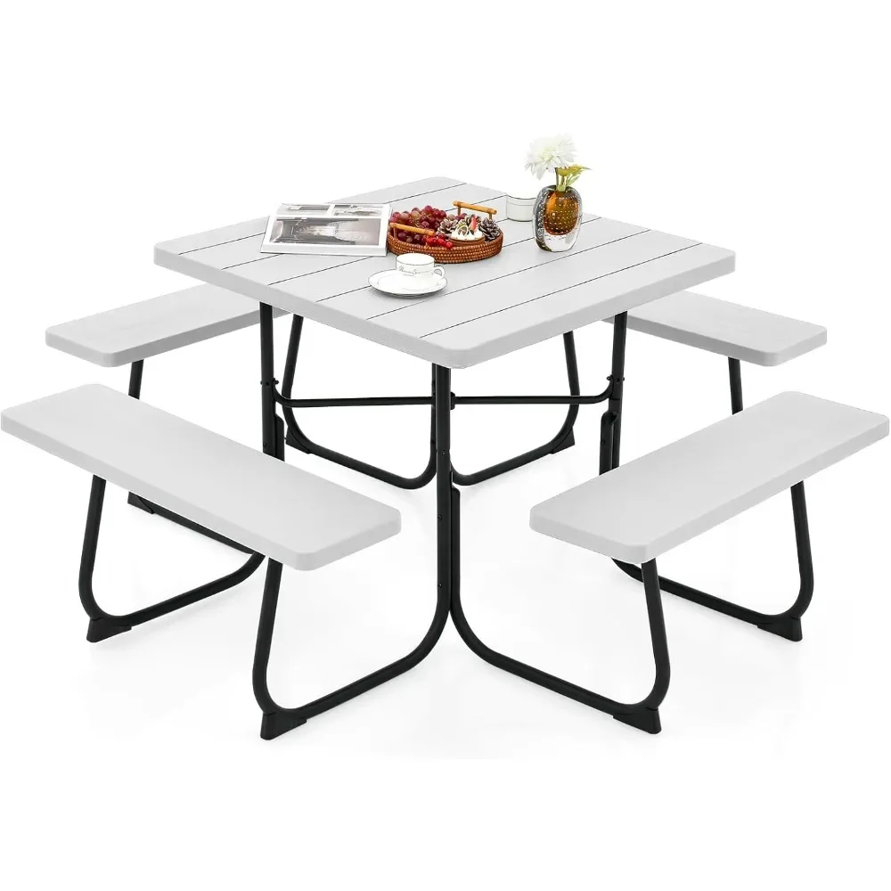 Picnic Table Set for 4-8 Persons, Outdoor Table and Bench Set with Umbrella Hole, HDPE Top & Metal Frame
Picnic Table Set for 4-8 Persons, Outdoor Table and Bench Set with Umbrella Hole, HDPE Top & Metal Frame