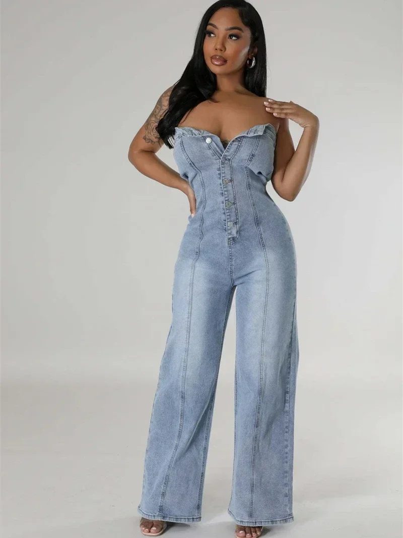 Fashion Strapless Jeans Jumpsuits Summer Clothing Women Sexy Wide Leg Pants Denim Rompers Playsuits One Pieces Overalls Outfits
Fashion Strapless Jeans Jumpsuits Summer Clothing Women Sexy Wide Leg Pants Denim Rompers Playsuits One Pieces Overalls Outfits