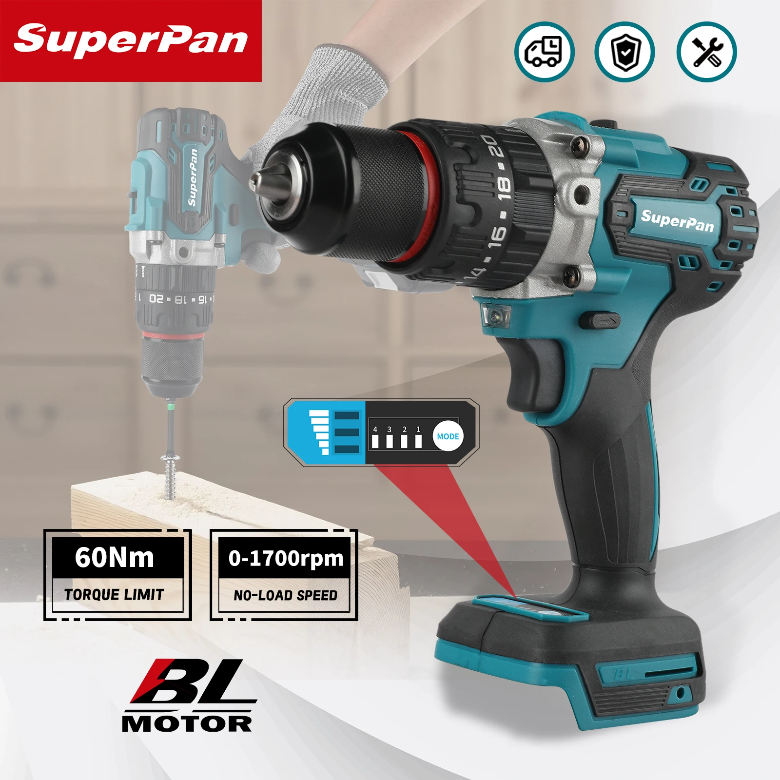 Superpan Electric Cordless Brushless Impact Drill 487-13mm Chuck Rechargeable Power Tool For makita 18V Battery specs
Superpan Electric Cordless Brushless Impact Drill 487-13mm Chuck Rechargeable Power Tool For makita 18V Battery specs