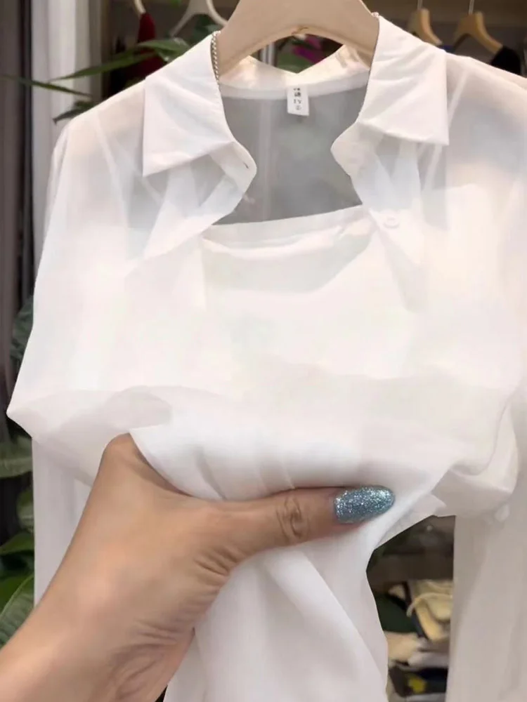 White Chiffon Sun Protection Cardigan Women's Spring Summer Thin Ice Silk Shirt Top with Strap Vest Outer Covering Clothes
White Chiffon Sun Protection Cardigan Women's Spring Summer Thin Ice Silk Shirt Top with Strap Vest Outer Covering Clothes