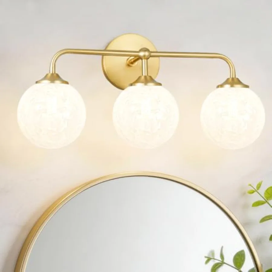 Modern Brushed Gold 3-Lights Vanity Light Fixtures with Carved White Glass Ball Shades Mid Century Brass Wall Sconce Lighting F
Modern Brushed Gold 3-Lights Vanity Light Fixtures with Carved White Glass Ball Shades Mid Century Brass Wall Sconce Lighting F