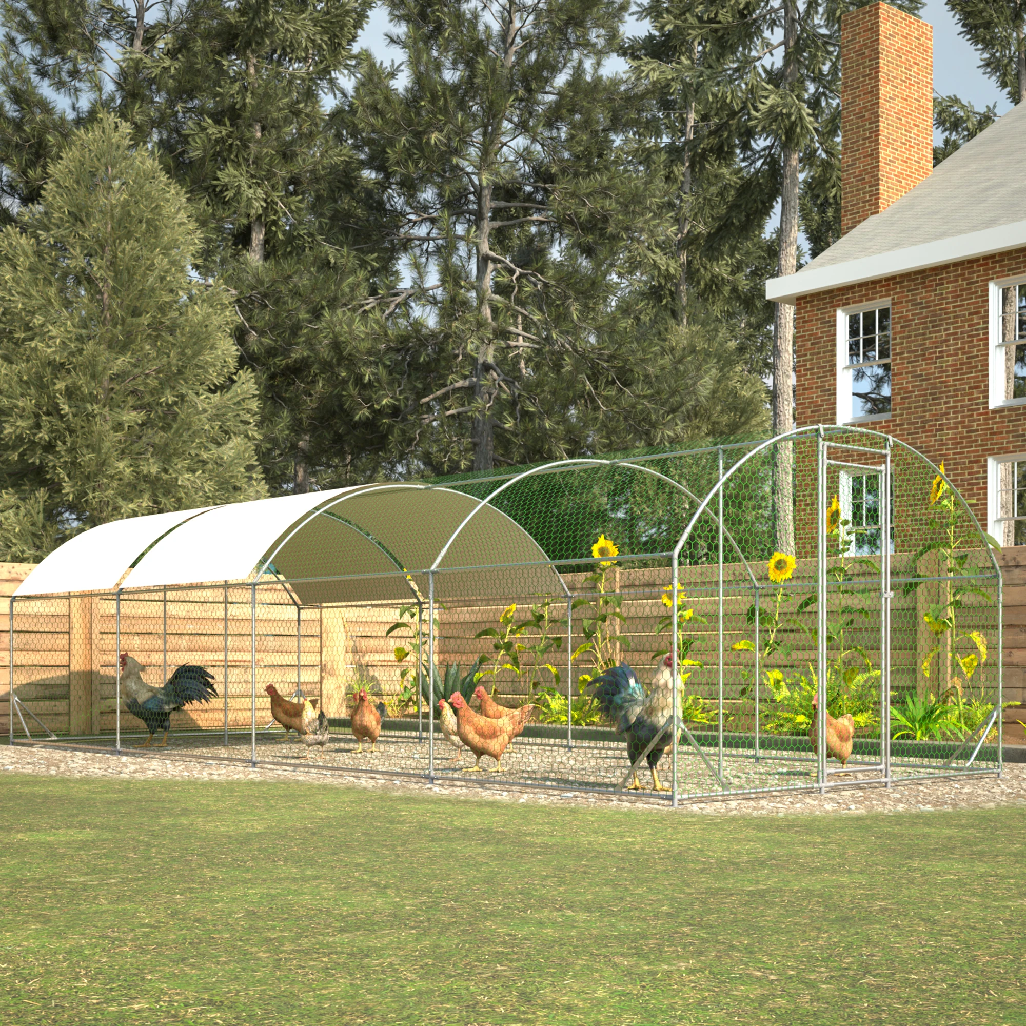 3*8m Long Dome Walk In Large Metal Chicken Coop, Galvanized Steel Poultry Run Cage with Half Waterproof Anti-UV Oxford Cover for Chicken Duck Rabbit Goose
3*8m Long Dome Walk In Large Metal Chicken Coop, Galvanized Steel Poultry Run Cage with Half Waterproof Anti-UV Oxford Cover for Chicken Duck Rabbit Goose