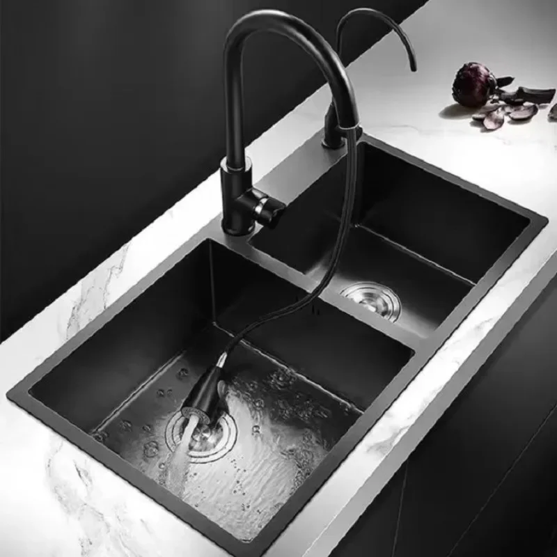 Modern Handmade Stainless Steel Nano Sink Black SUS304 Double Bowl Kitchen Sink Food Grade Oil Resistant Sink
Modern Handmade Stainless Steel Nano Sink Black SUS304 Double Bowl Kitchen Sink Food Grade Oil Resistant Sink