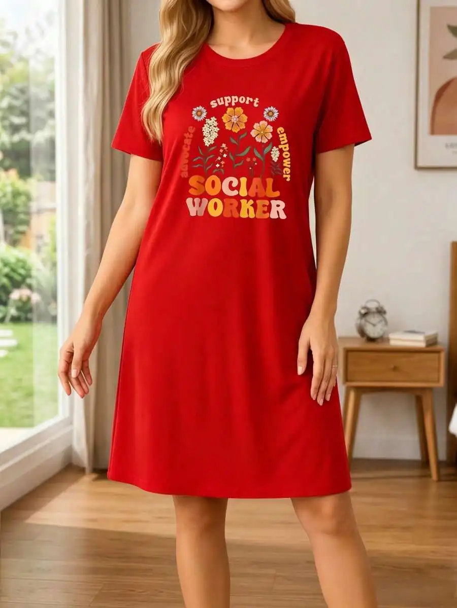 Red Social Worker Sleep Dress For Women Floral Print Short Sleeve Nightgown Relaxed Fit
Red Social Worker Sleep Dress For Women Floral Print Short Sleeve Nightgown Relaxed Fit