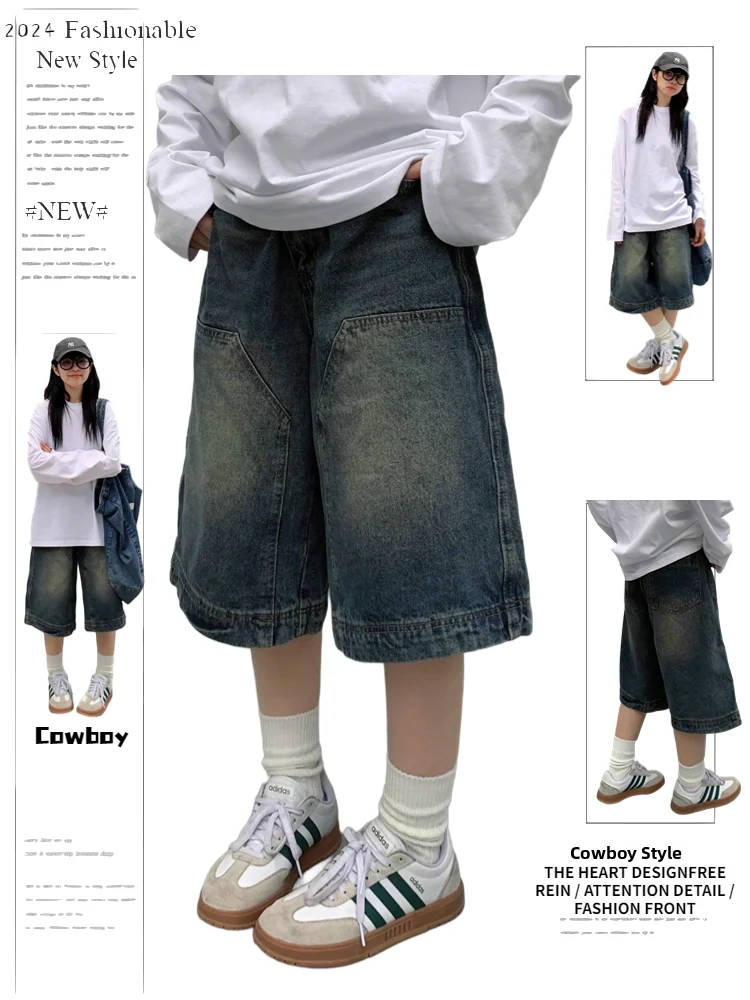 Retro American Washed Denim Shorts Women's Summer plus Size Straight Leg Wide Leg Vintage Five-Point Pants High Waist Zipper
Retro American Washed Denim Shorts Women's Summer plus Size Straight Leg Wide Leg Vintage Five-Point Pants High Waist Zipper