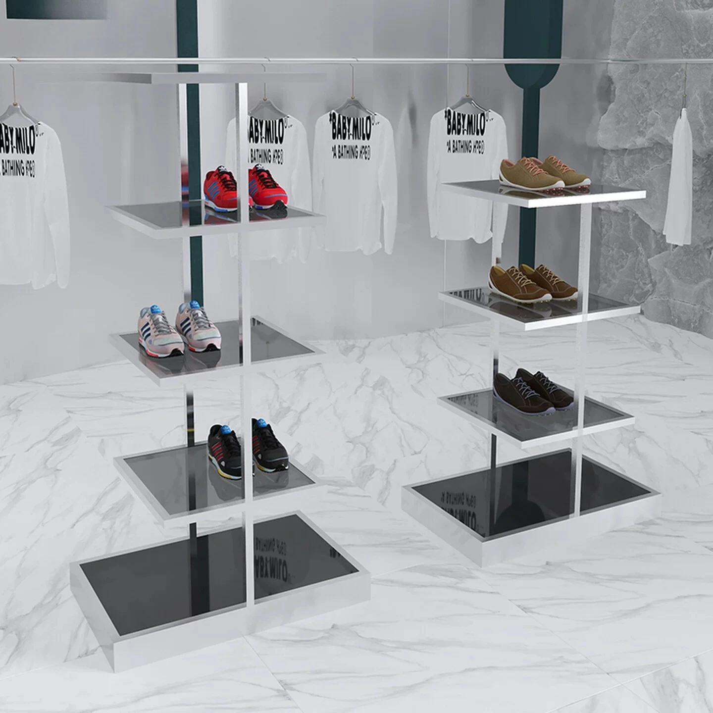 Shoe store shoe rack display rack clothing store stainless steel island rack shoe bag display shelf buyer store boutique display
Shoe store shoe rack display rack clothing store stainless steel island rack shoe bag display shelf buyer store boutique display