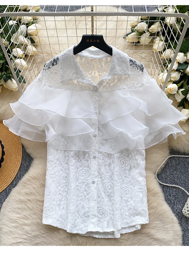 Summer Women's Lace Ruffled Shirt New Fashionable Versatile Exquisite Elegant Sweet Sexy Short Sleeved Blouse Top W52
Summer Women's Lace Ruffled Shirt New Fashionable Versatile Exquisite Elegant Sweet Sexy Short Sleeved Blouse Top W52