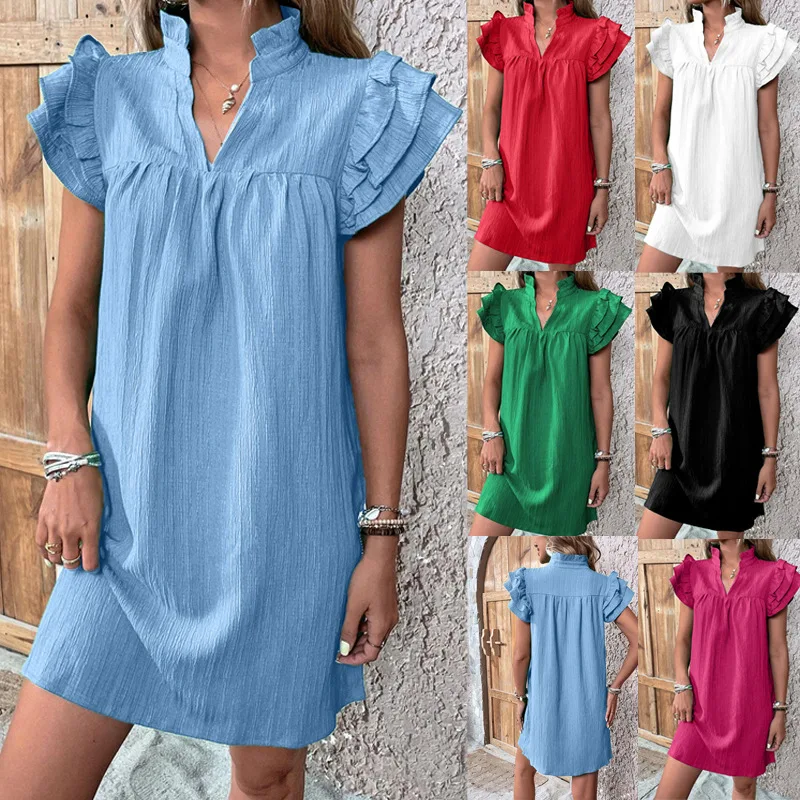 V Neck Layered Ruffle Sleeve Dress Dresses Spring Summer Casual Flowy Swing Shift Mini Midi Matching Set Evening Dress
V Neck Layered Ruffle Sleeve Dress Dresses Spring Summer Casual Flowy Swing Shift Mini Midi Matching Set Evening Dress