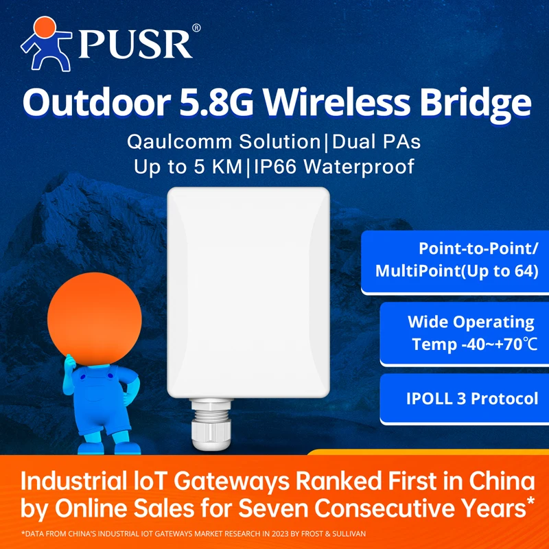 PUSR Point to Point/MultiPoint Wireless Bridge WiFi Repeater Ip66 Waterproof Up to 5KM Long Distance Outdoor CPE ST515N (1 PCS)
PUSR Point to Point/MultiPoint Wireless Bridge WiFi Repeater Ip66 Waterproof Up to 5KM Long Distance Outdoor CPE ST515N (1 PCS)