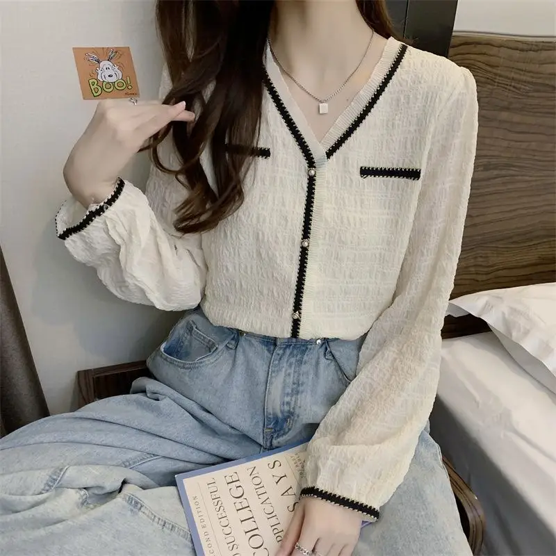 New V-neck Lace Pleated Shirt Women High-end Versatile Top
New V-neck Lace Pleated Shirt Women High-end Versatile Top