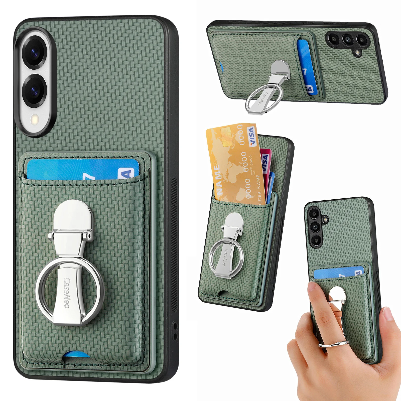 For Samsung Galaxy S25 Edge Leather Phone Back Cover with Kickstand and Card Slots Carbon Fiber Texture - Green
For Samsung Galaxy S25 Edge Leather Phone Back Cover with Kickstand and Card Slots Carbon Fiber Texture - Green