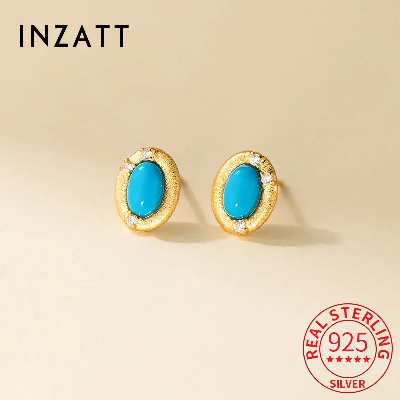 INZATT Real 925 Sterling Silver Ellipse Blue Turquoise 18K Gold Stud Earrings for Women Classic Fine Jewelry Geometric Accessory 
INZATT Real 925 Sterling Silver Ellipse Blue Turquoise 18K Gold Stud Earrings for Women Classic Fine Jewelry Geometric Accessory