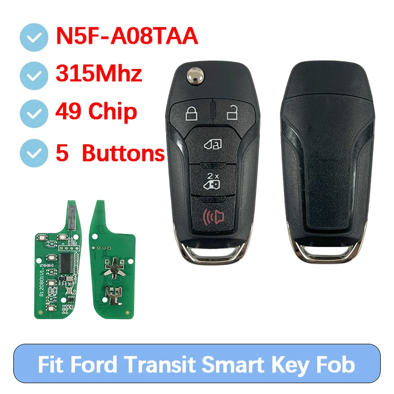 CN018129 Aftermarket 5 Buttons Smart Keyless go Remote Fob FCC N5F-A08TAA 49 Chip 315MHz For Ford Transit Connect 2020
CN018129 Aftermarket 5 Buttons Smart Keyless go Remote Fob FCC N5F-A08TAA 49 Chip 315MHz For Ford Transit Connect 2020