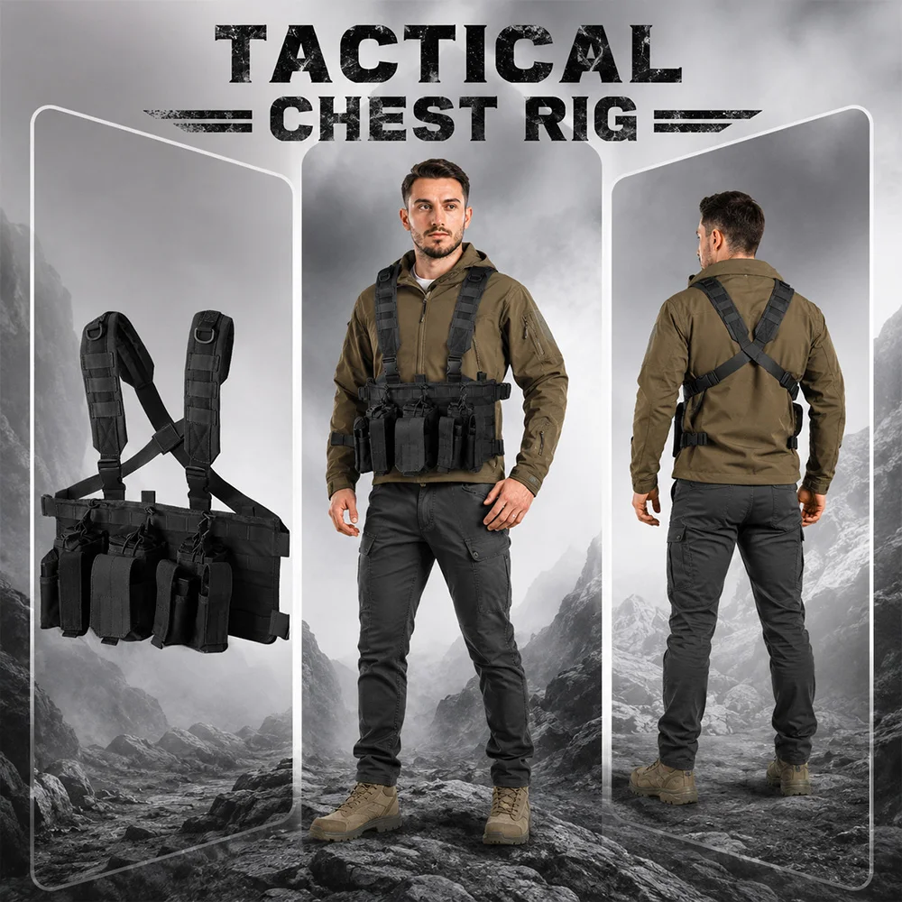 Tactical Chest Rig with Cross-Back Shoulder Strap Quick Release Adjustable MOLLE Chest-Mounted Vest for Airsoft Hunting Combat
Tactical Chest Rig with Cross-Back Shoulder Strap Quick Release Adjustable MOLLE Chest-Mounted Vest for Airsoft Hunting Combat