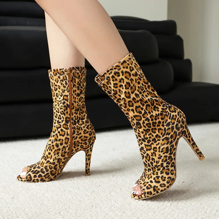 Leopard Print Peep Toe Mid Calf Heel Boots Women Side Zipper Stiletto Ankle Boots
Leopard Print Peep Toe Mid Calf Heel Boots Women Side Zipper Stiletto Ankle Boots