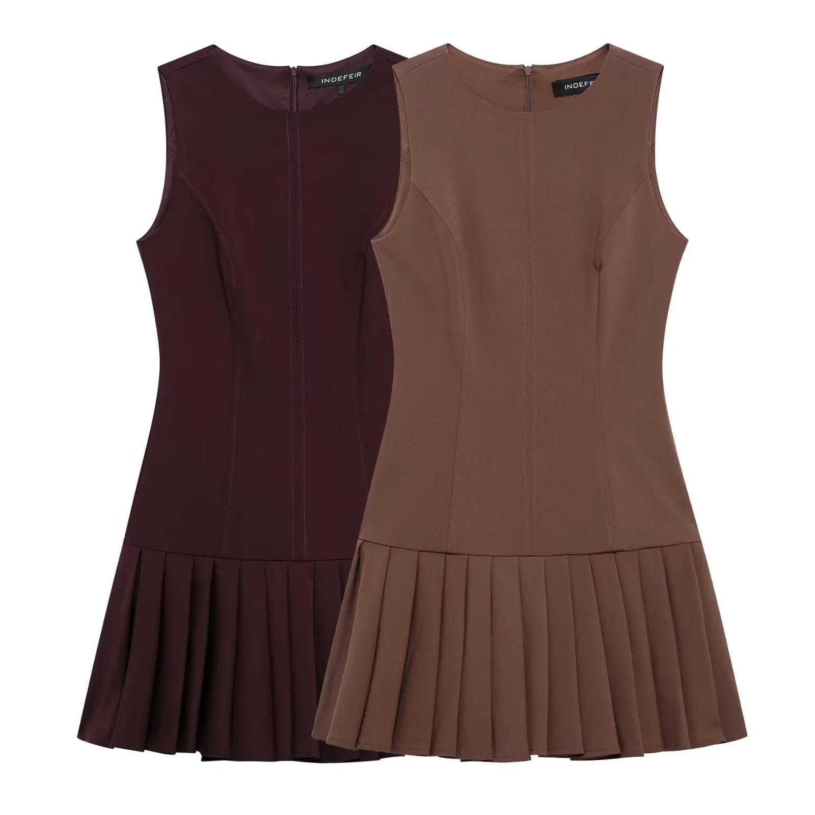 Women's Elegant Round Neck Sleeveless Solid Color Mini Dress Summer Retro Fashion High Street Slim Back Zipper Pleated Dress
Women's Elegant Round Neck Sleeveless Solid Color Mini Dress Summer Retro Fashion High Street Slim Back Zipper Pleated Dress