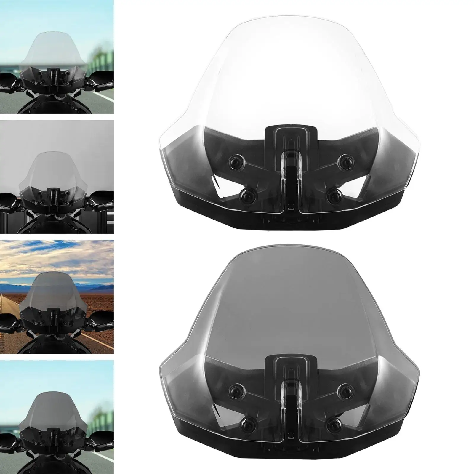Polycarbonate Motorcycle Windscreen Replacement Parts Adjustable Front Windshield for Universal Fit Motorbike
Polycarbonate Motorcycle Windscreen Replacement Parts Adjustable Front Windshield for Universal Fit Motorbike