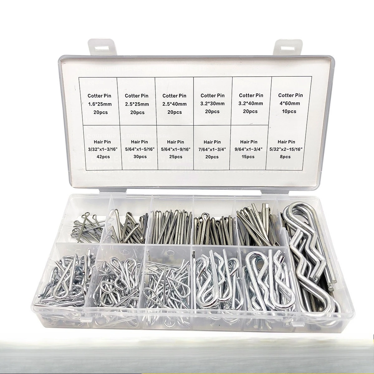 250pcs split pin R-type pin combination set, galvanized steel hook hair clip fastener set
250pcs split pin R-type pin combination set, galvanized steel hook hair clip fastener set