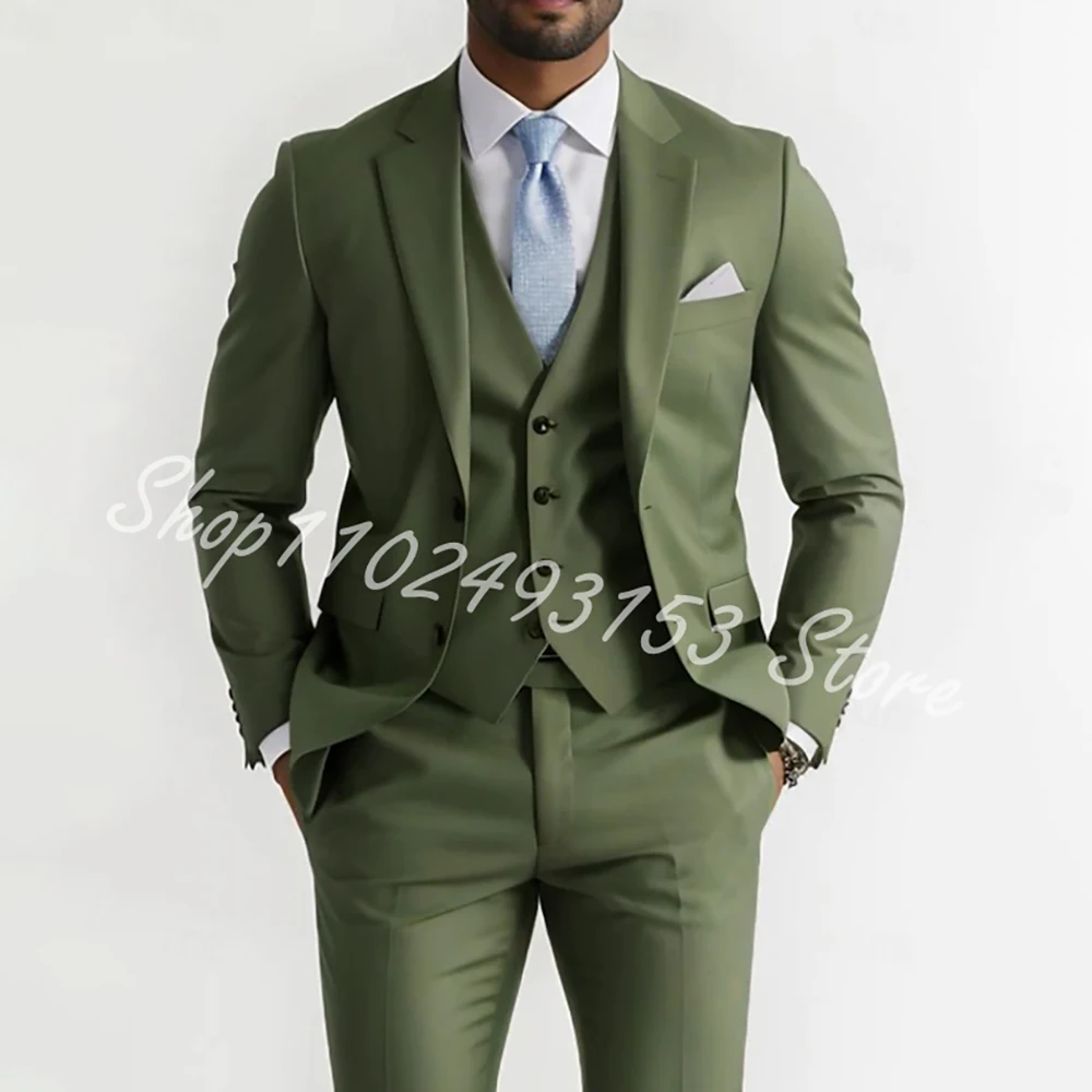 Army Green Men's Wedding Business Suits Fashion Formal 3 Piece Single Breasted Wedding Tuxedo Blazer+Vest+Pants Trajes De Hombre 
Army Green Men's Wedding Business Suits Fashion Formal 3 Piece Single Breasted Wedding Tuxedo Blazer+Vest+Pants Trajes De Hombre