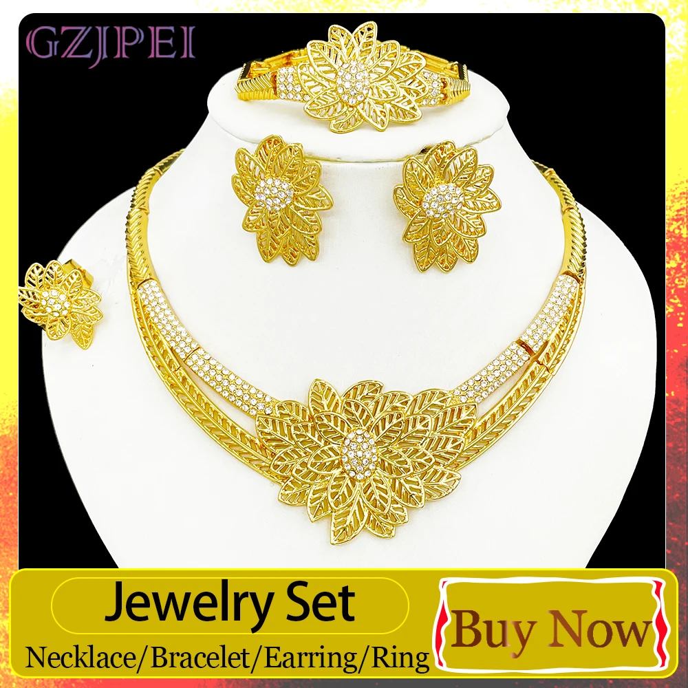 GZJPEI Elegant Women Jewelry Set 18K Gold Plated Hollow Out Necklace Bracelet Earring Ring For Mother Birthday Gift Party Jewelr
GZJPEI Elegant Women Jewelry Set 18K Gold Plated Hollow Out Necklace Bracelet Earring Ring For Mother Birthday Gift Party Jewelr