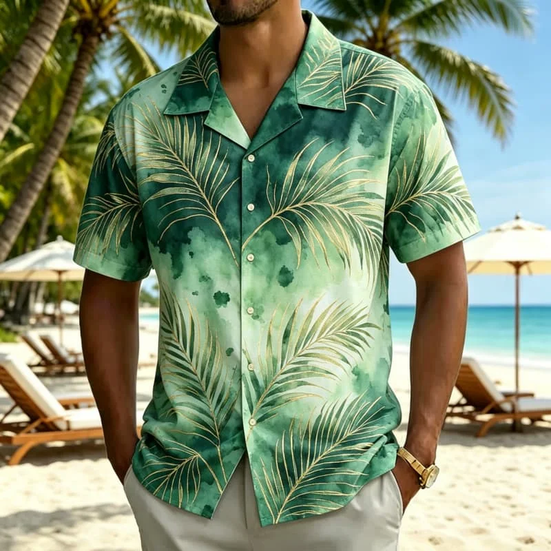 Men's gold thread watercolor style plant print Hawaiian shirt, for summer adventures, poolside, daily wear, and short vacations
Men's gold thread watercolor style plant print Hawaiian shirt, for summer adventures, poolside, daily wear, and short vacations