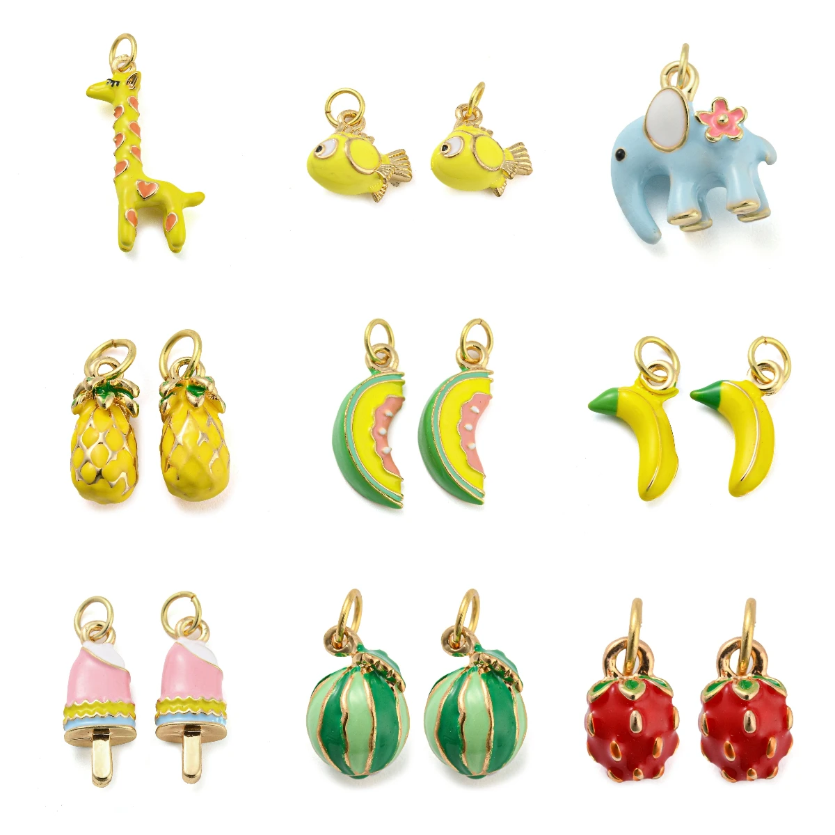 10pcs 3D Animal Fruit Charms Giraffe Elephant Fish Banana Pineapple Brass Enamel Pendants for Necklace Bracelet Keychain DIY
10pcs 3D Animal Fruit Charms Giraffe Elephant Fish Banana Pineapple Brass Enamel Pendants for Necklace Bracelet Keychain DIY