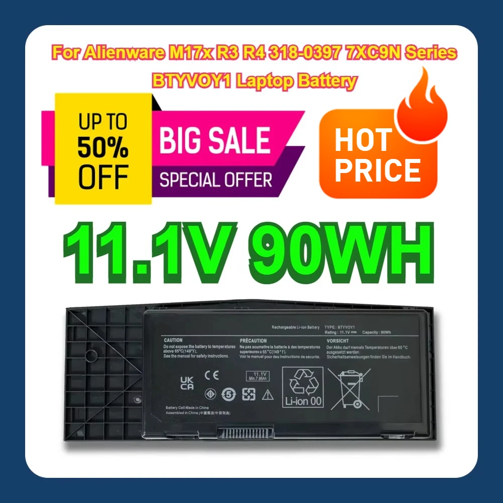 90WH 11.1V For Alienware M17x R3 R4 318-0397 7XC9N Series BTYVOY1 Laptop Battery
90WH 11.1V For Alienware M17x R3 R4 318-0397 7XC9N Series BTYVOY1 Laptop Battery