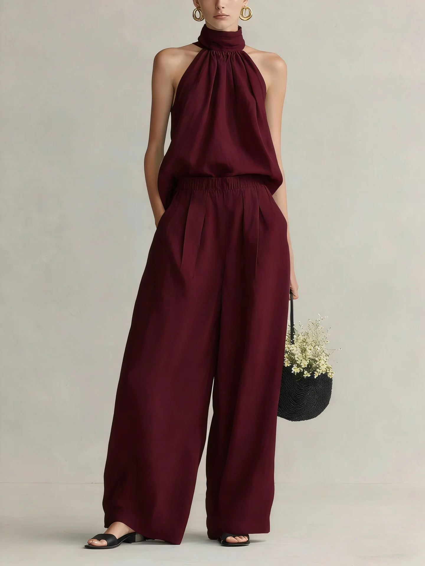 Women's 2026 Summer New Style Sleeveless Neck-Hanging Top + High-Waisted Drapey Wide-Leg Pants Leisure Set
Women's 2026 Summer New Style Sleeveless Neck-Hanging Top + High-Waisted Drapey Wide-Leg Pants Leisure Set