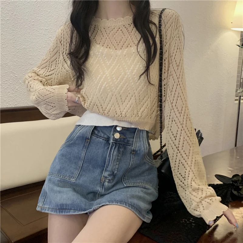 Ladies Fashion Mesh Hollowed Out See-through Pullover Sweater Tshirts Women Sexy Tops Female Girl Casual Knitted T-shirt Vy12170
Ladies Fashion Mesh Hollowed Out See-through Pullover Sweater Tshirts Women Sexy Tops Female Girl Casual Knitted T-shirt Vy12170