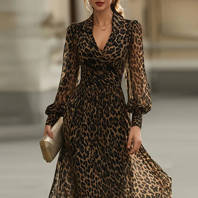 Ladies V-neck Lantern Sleeve Party Dress 2026 Casual Streetwear Swing Long Dress Retro Leopard Print High Waist Commuting Dress
Ladies V-neck Lantern Sleeve Party Dress 2026 Casual Streetwear Swing Long Dress Retro Leopard Print High Waist Commuting Dress