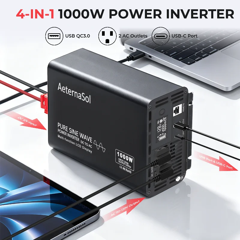 (US Stock 2-5 Days) AeternaSol 1500W Pure Sine Wave Inverter 12V DC to 110V 120V AC Voltage Converter 3000W Peak Surge LCD Display Wired Remote Control IP65 Waterproof RV Truck Car Boat Solar Off Grid Emergency Home Backup Power
(US Stock 2-5 Days) AeternaSol 1500W Pure Sine Wave Inverter 12V DC to 110V 120V AC Voltage Converter 3000W Peak Surge LCD Display Wired Remote Control IP65 Waterproof RV Truck Car Boat Solar Off Grid Emergency Home Backup Power